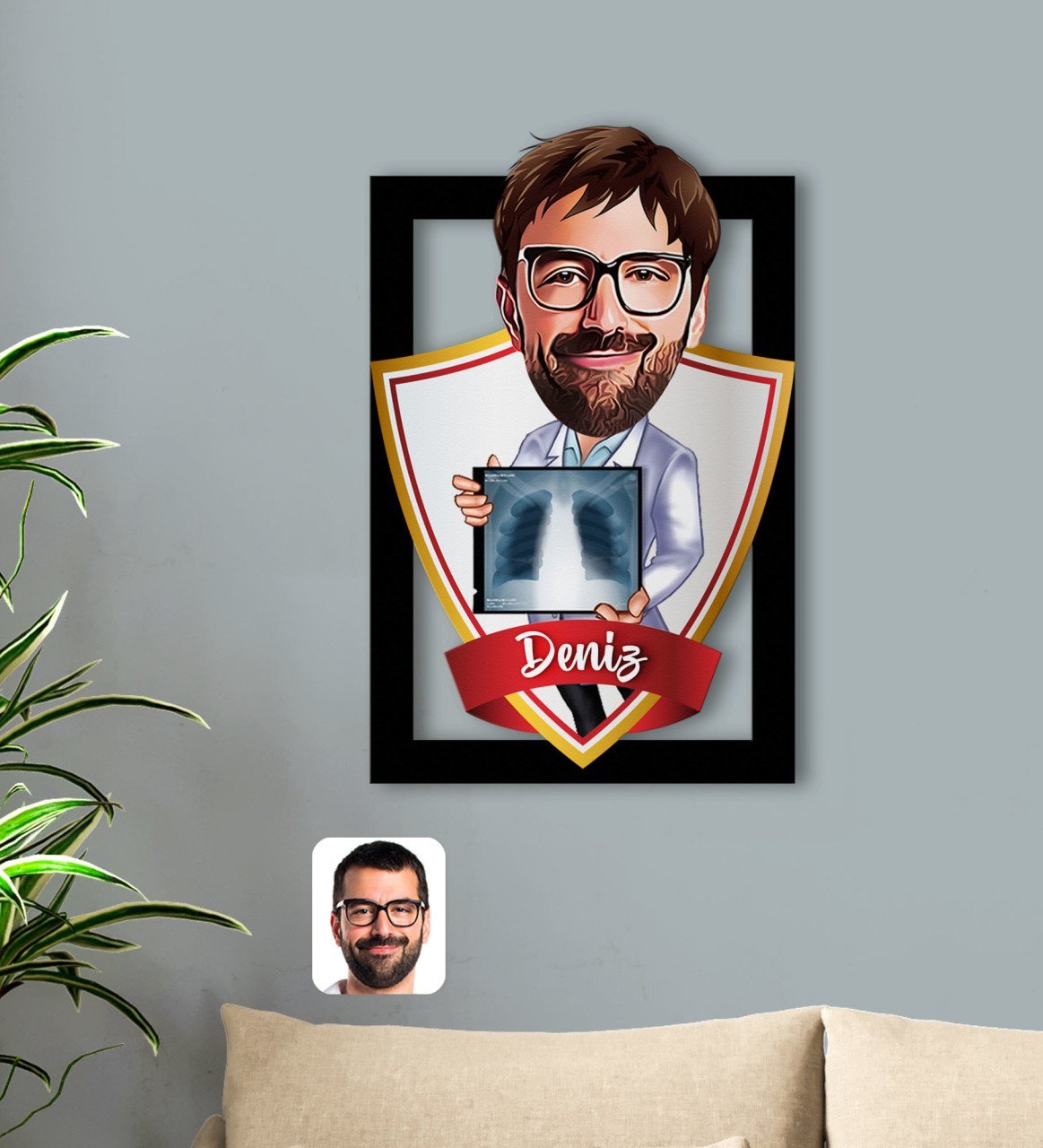 Kişiye Özel İsimli Erkek Radyolojist Karikatürlü 3D Ahşap Tablo-1
