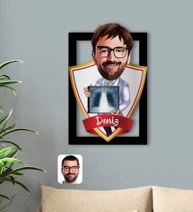 Kişiye Özel İsimli Erkek Radyolojist Karikatürlü 3D Ahşap Tablo-1