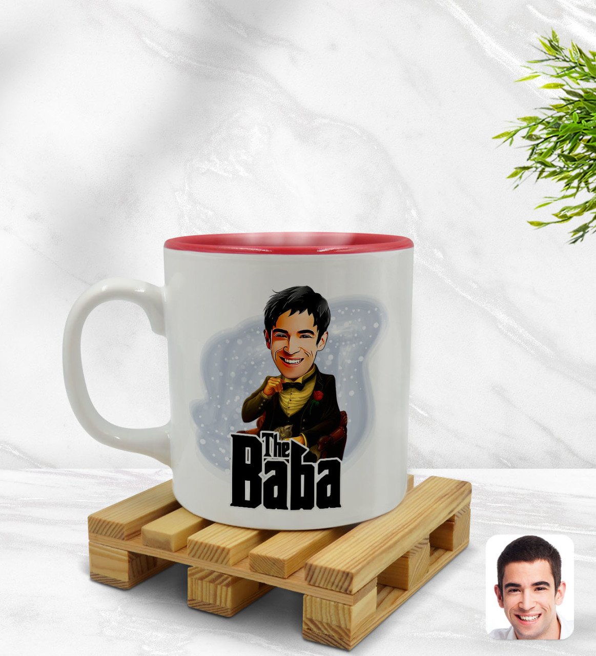 Kişiye Özel Baba Godfather Karikatürlü İçi Kırmızı Renkli Kupa Bardak Model 3