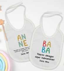 BK Kids Kişiye Özel Anne ve Baba Tasarımlı 2’li Beyaz Mama Önlüğü-5