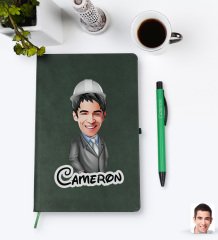 Kişiye Özel Erkek Mühendis Karikatürlü Yeşil Termo Deri Defter Kalem Seti Model 1