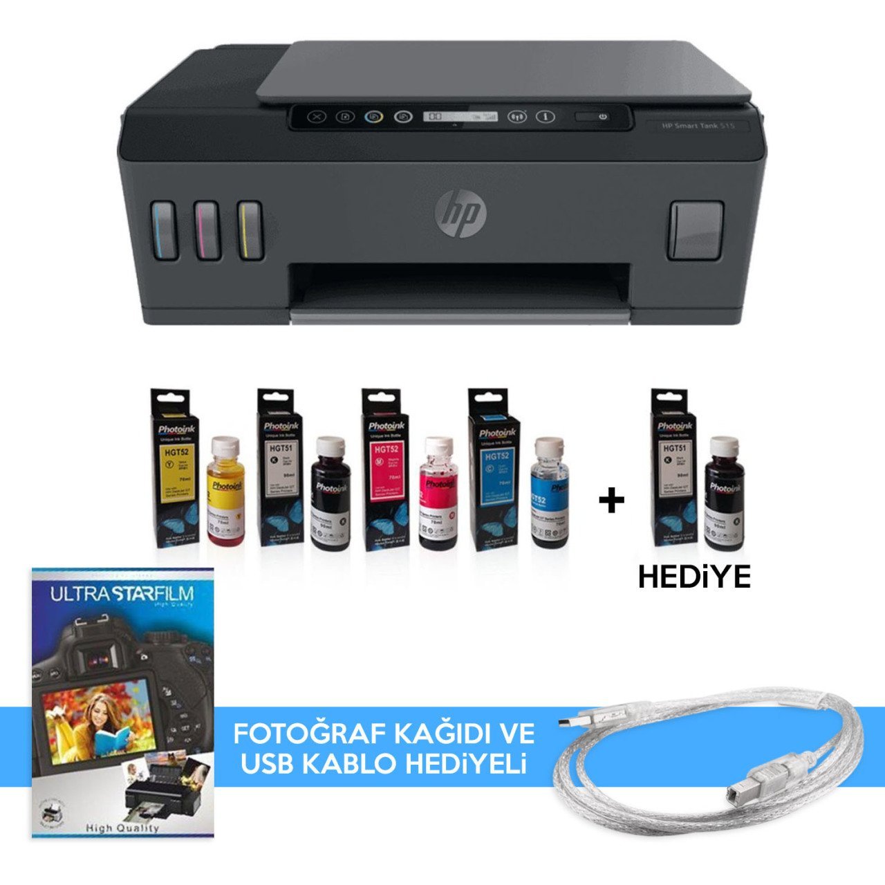 HP Smart Tank Wireless 515 1TJ09A Photoink Mürekkepli Tanklı Yazıcı (1 Siyah Mürekkep ve Fotoğraf Kağıdı Hediyeli) .