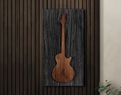 BK Gift Kabartma Gitar Tasarımlı Siyah(Ebony) Ahşap Tabela, Home Bar Tabela, Rustik Ev Dekorasyonu, Duvar Dekoru-2
