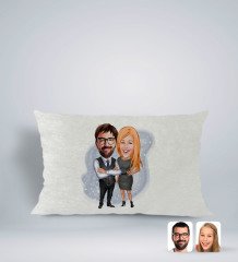 Kişiye Özel Sevgililer Karikatürlü Dikdörtgen Araç Koltuk Yastığı-100