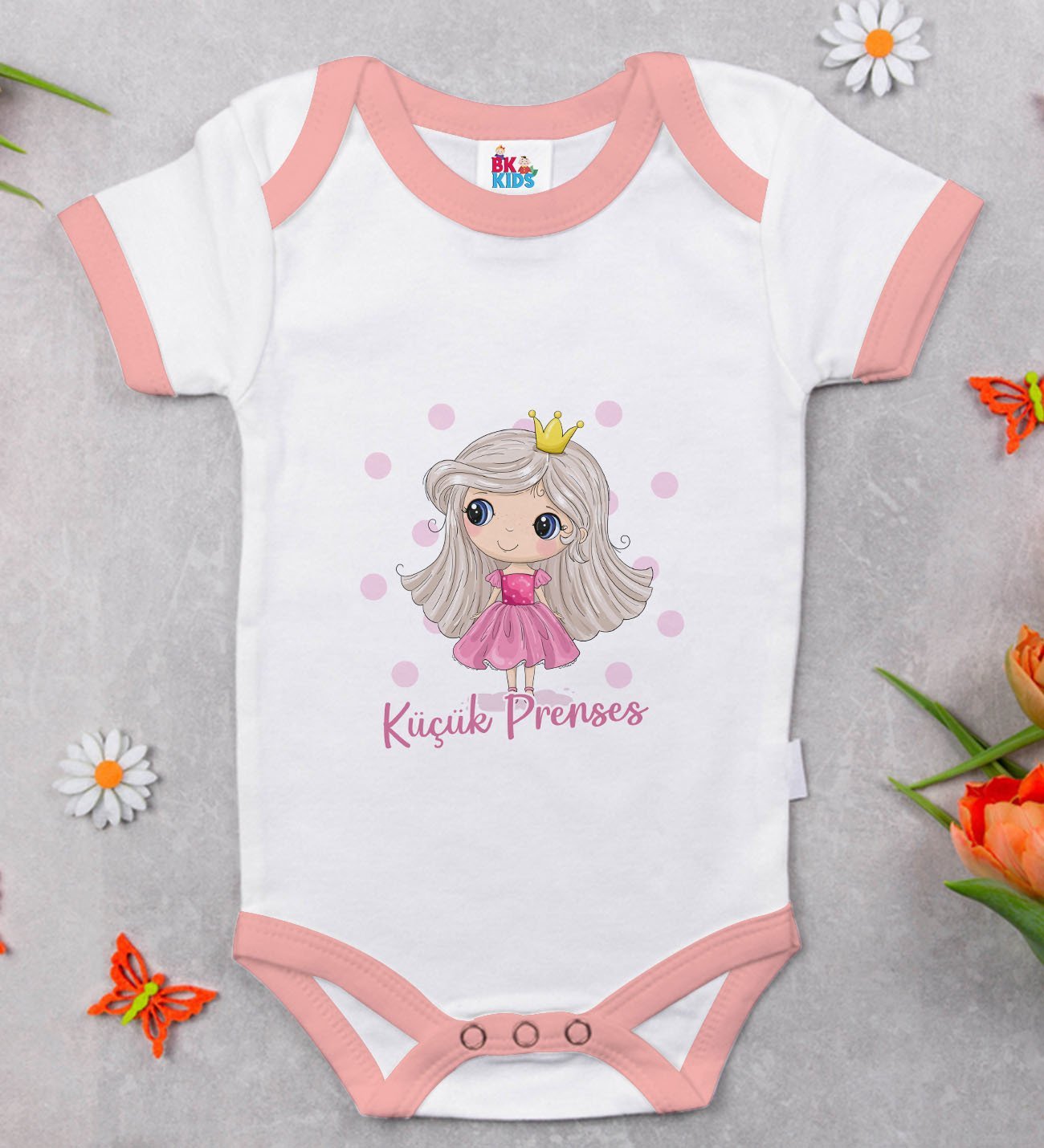 BK Kids Küçük Prenses Tasarımlı Pembe Bebek Body Zıbın-1
