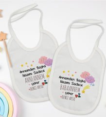 BK Kids Kişiye Özel Anneanne ve Babaanne Tasarımlı 2’li Beyaz Mama Önlüğü-1