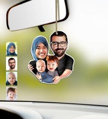 Kişiye Özel Aile Karikatürlü Ahşap Araba Dikiz Ayna Süsü-4
