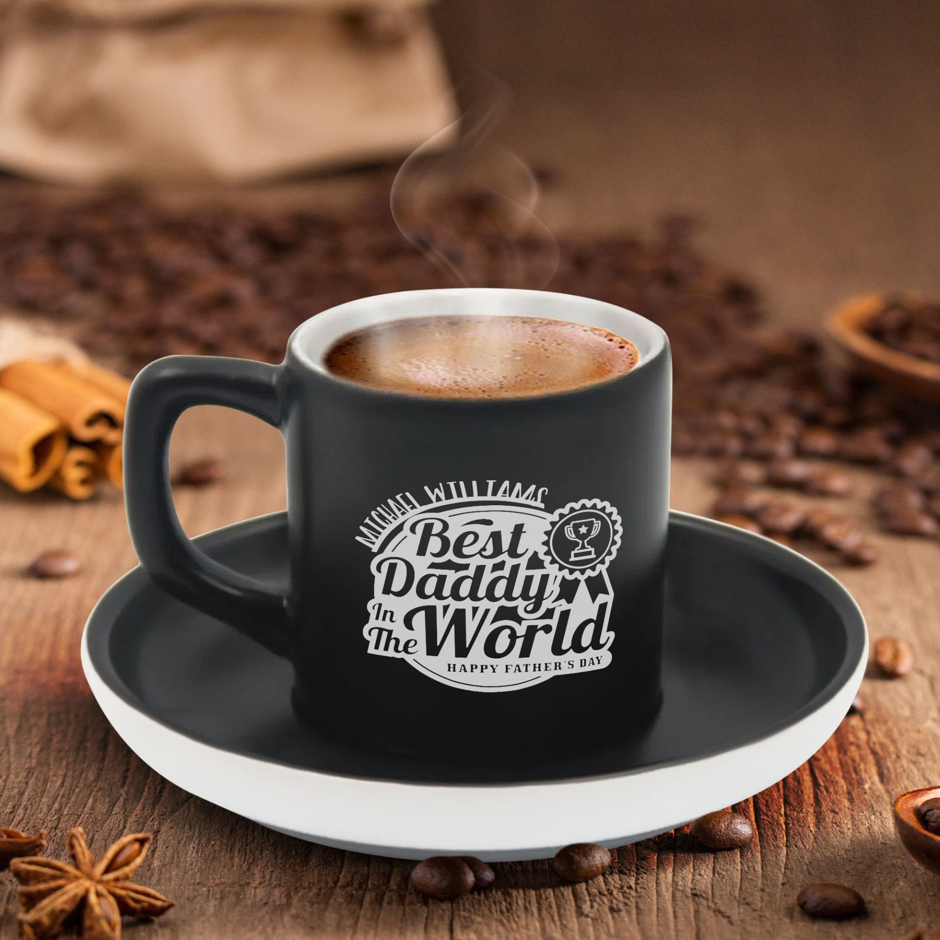 BK Gift Kişiye Özel Dad Tasarımlı Siyah Renk Türk Kahvesi Fincanı-3, Arkadaşa Hediye, Sevgiliye Hediye, Yıl Dönümü Hediyesi