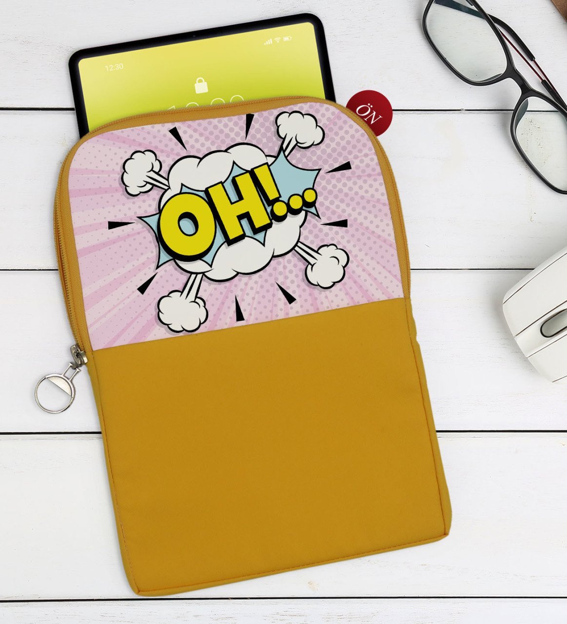 BK Gift Pop Art Tasarımlı Taşınabilir Koruyucu Tablet Kılıfı & Organizer Çanta - Sarı-1