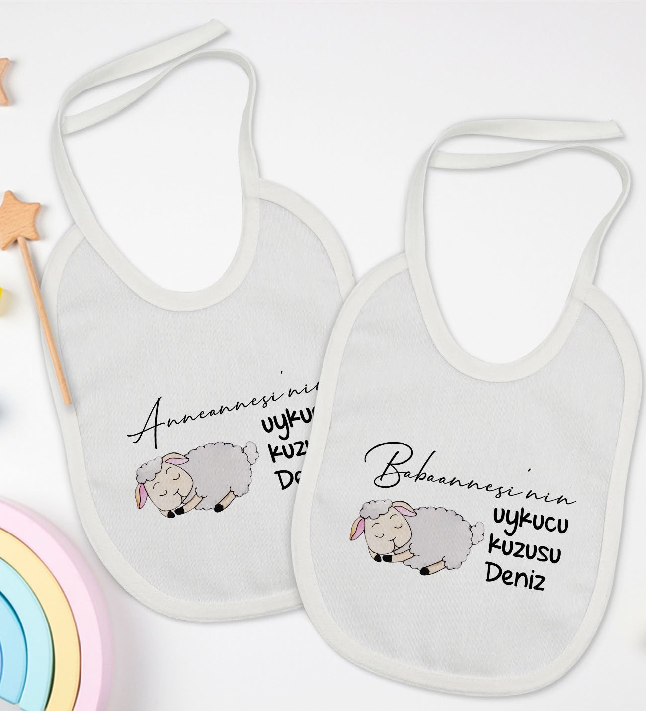 BK Kids Kişiye Özel Anneanne ve Babaanne Tasarımlı 2’li Beyaz Mama Önlüğü-2