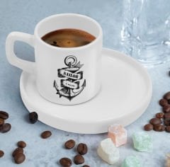 BK Gift Kişiye Özel Sunum Tabaklı Denizci Tasarımlı Kahve Fincanı-2, Sevgiliye Hediye, Arkadaşa Hediye, Denizciye Hediye