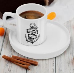 BK Gift Kişiye Özel Sunum Tabaklı Denizci Tasarımlı Kahve Fincanı-2, Sevgiliye Hediye, Arkadaşa Hediye, Denizciye Hediye