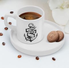 BK Gift Kişiye Özel Sunum Tabaklı Denizci Tasarımlı Kahve Fincanı-2, Sevgiliye Hediye, Arkadaşa Hediye, Denizciye Hediye