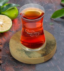 Kişiye Özel Mermer Tasarımlı Doğal Ahşap Tabaklı Heybeli Çay Bardağı Model 17
