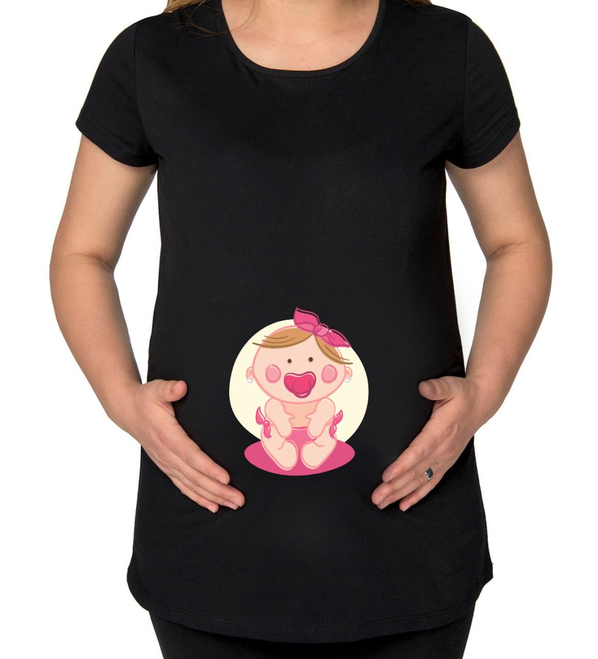 BK Gift Kız Bebek Tasarımlı Siyah Hamile Tişört-2