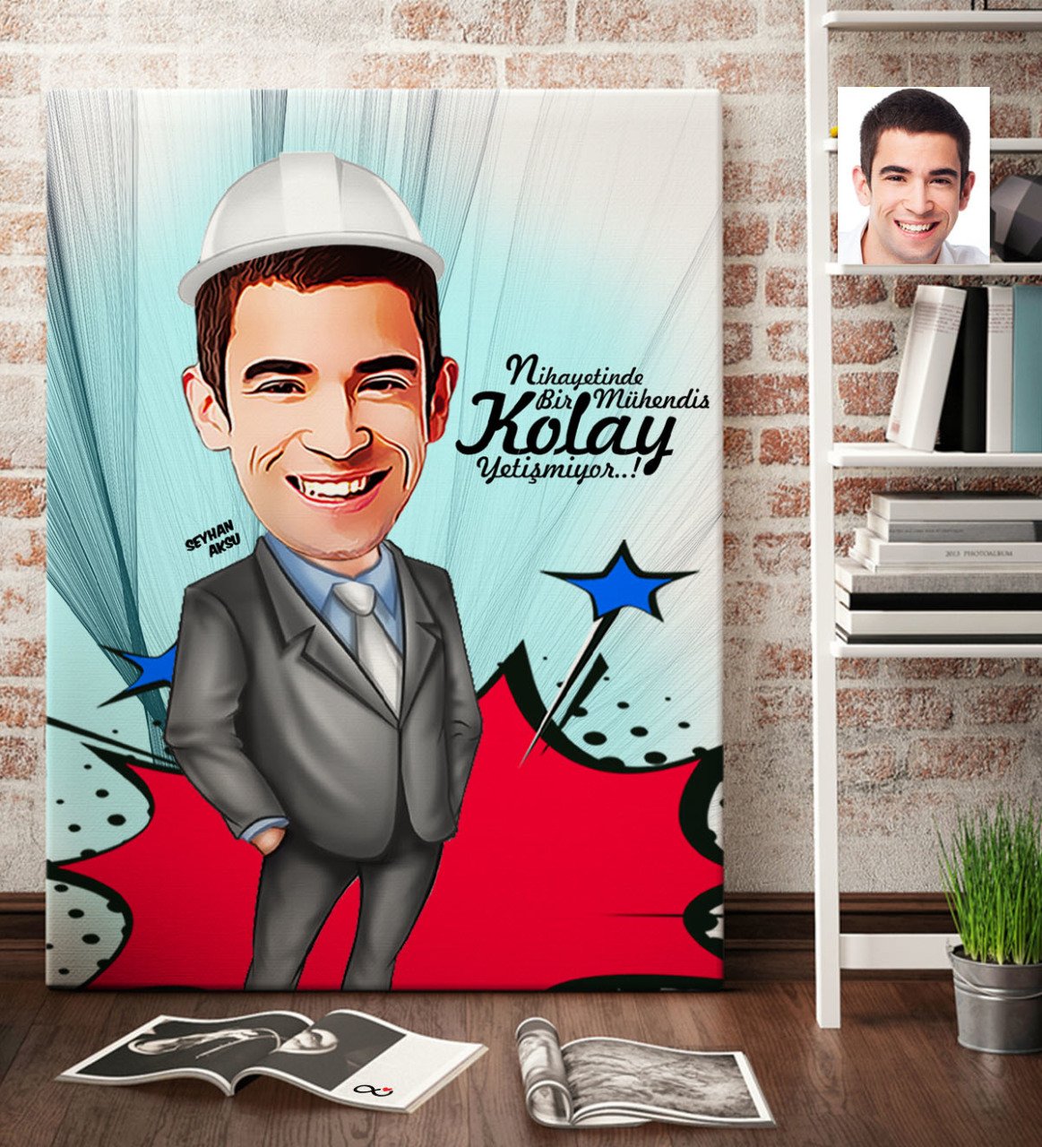 Kişiye Özel Bay Mühendis Karikatür Kanvas Tablo (70 x 100 cm.) 1