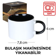 Sublimasyon Porselen Sapı ve İçi Siyah Sweet Fincan - Kutulu