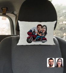 Kişiye Özel Sevgililer Karikatürlü Dikdörtgen Araç Koltuk Yastığı-103