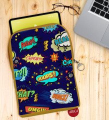BK Gift Pop Art Tasarımlı Taşınabilir Koruyucu Tablet Kılıfı & Organizer Çanta - Sarı-3