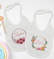 BK Kids Kişiye Özel Çiçek Tasarımlı 2’li Beyaz Mama Önlüğü-1
