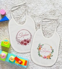 BK Kids Kişiye Özel Çiçek Tasarımlı 2’li Beyaz Mama Önlüğü-1