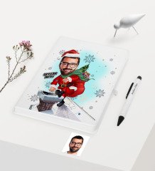 Kişiye Özel Yılbaşı Temalı Bay Karikatürlü Beyaz Defter Kalem Seti - 3