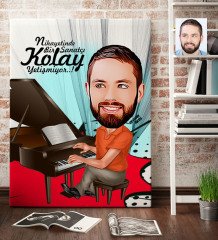 Kişiye Özel Bay Piyanist Karikatür Kanvas Tablo (70 x 100 cm.) 1