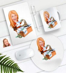 Kişiye Özel Bayan Patron Karikatürlü Defter Kalem Kupa Mouse Pad Seti-6