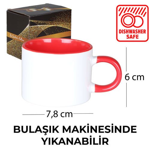 Sublimasyon Porselen Sapı ve İçi Kırmızı Sweet Fincan - Kutulu