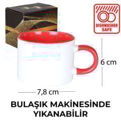 Sublimasyon Porselen Sapı ve İçi Kırmızı Sweet Fincan - Kutulu