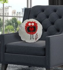 BK Gift Sevimli Canavar Tasarımlı Yuvarlak Dekoratif Kırlent Yastık-1