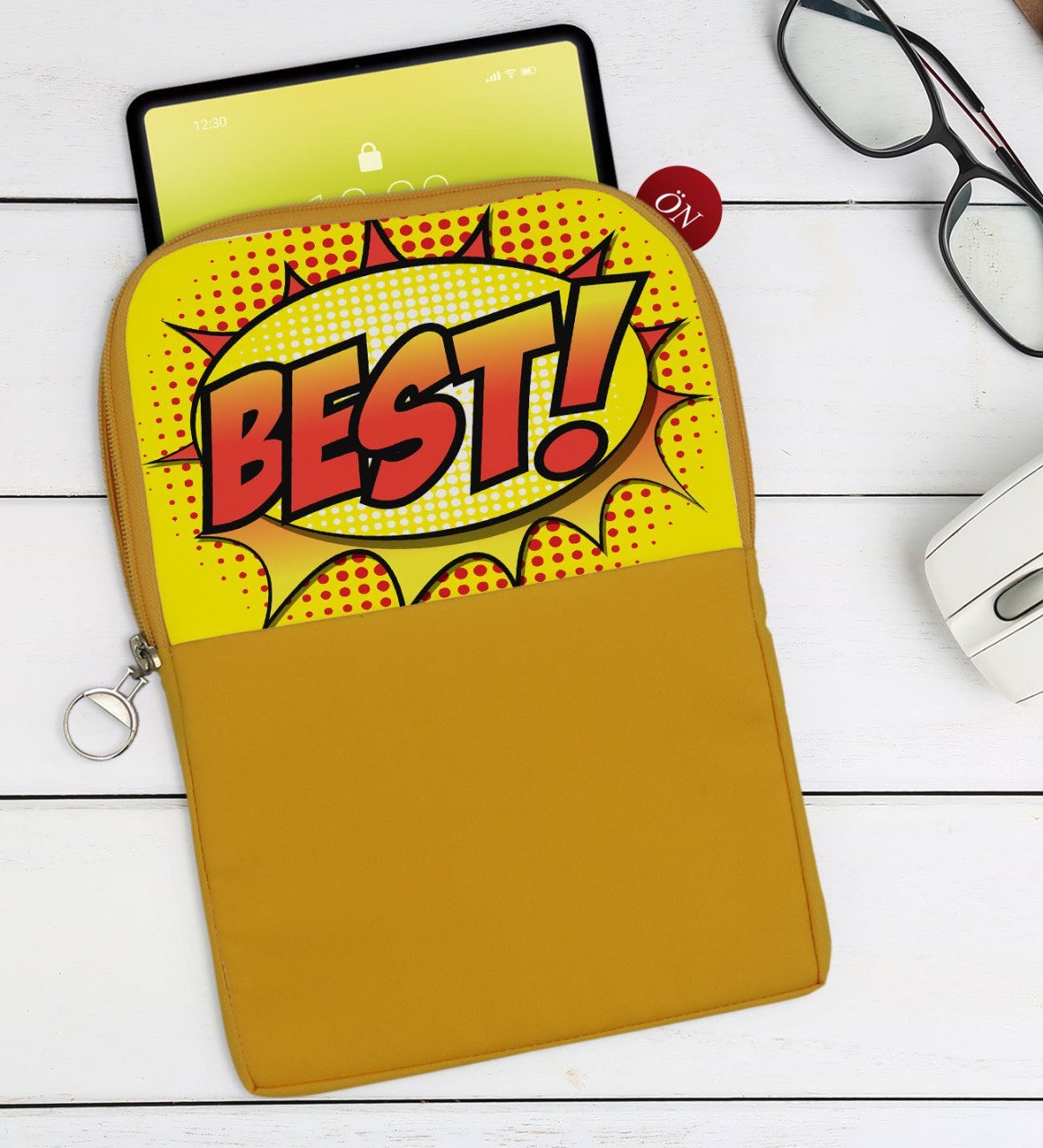 BK Gift Pop Art Tasarımlı Taşınabilir Koruyucu Tablet Kılıfı & Organizer Çanta - Sarı-4