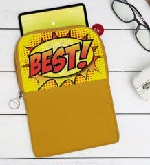 BK Gift Pop Art Tasarımlı Taşınabilir Koruyucu Tablet Kılıfı & Organizer Çanta - Sarı-4