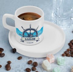 BK Gift Kişiye Özel Sunum Tabaklı Denizci Tasarımlı Kahve Fincanı-5, Sevgiliye Hediye, Arkadaşa Hediye, Denizciye Hediye