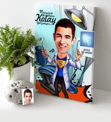 Kişiye Özel Bay Diş Hekimi Karikatür Kanvas Tablo (30 x 50 cm.) 1