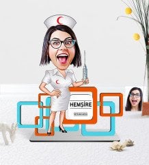 Kişiye Özel Hemşire Karikatürlü 3D Ahşap Masa İsimliği - 1