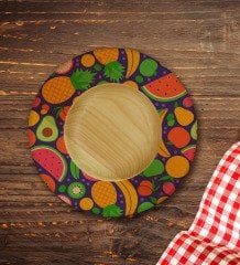 Kişiye Özel Meyveler Tasarımlı Doğal Ahşap Tabaklı Heybeli Çay Bardağı Model 1