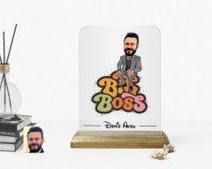 Kişiye Özel Erkek Big Boss Karikatürlü Ahşap Standlı Çerçeve-3