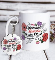 Kişiye Özel Öğretmenler Gününüz Kutlu Olsun Beyaz Kupa ve Anahtarlık Hediye Seti-5