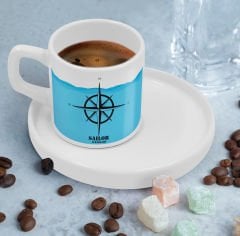 BK Gift Kişiye Özel Sunum Tabaklı Denizci Tasarımlı Kahve Fincanı-6, Sevgiliye Hediye, Arkadaşa Hediye, Denizciye Hediye