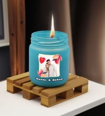 BK Gift Kişiye Özel DTF Fotoğraflı İsimli Turkuaz Renkli Cam Kavanozda Kokulu Mum-1, Arkadaşa Hediye, Sevgiliye Hediye, Doğum Günü Hediyesi
