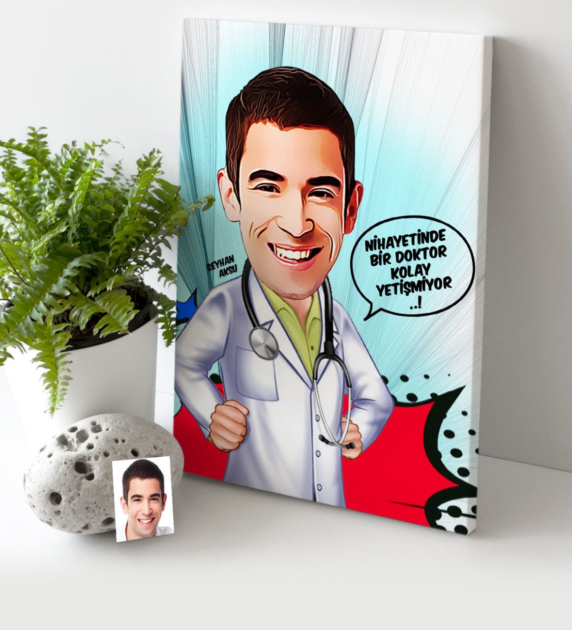 Kişiye Özel Bay Doktor Karikatür Kanvas Tablo (30 x 50 cm.) 1