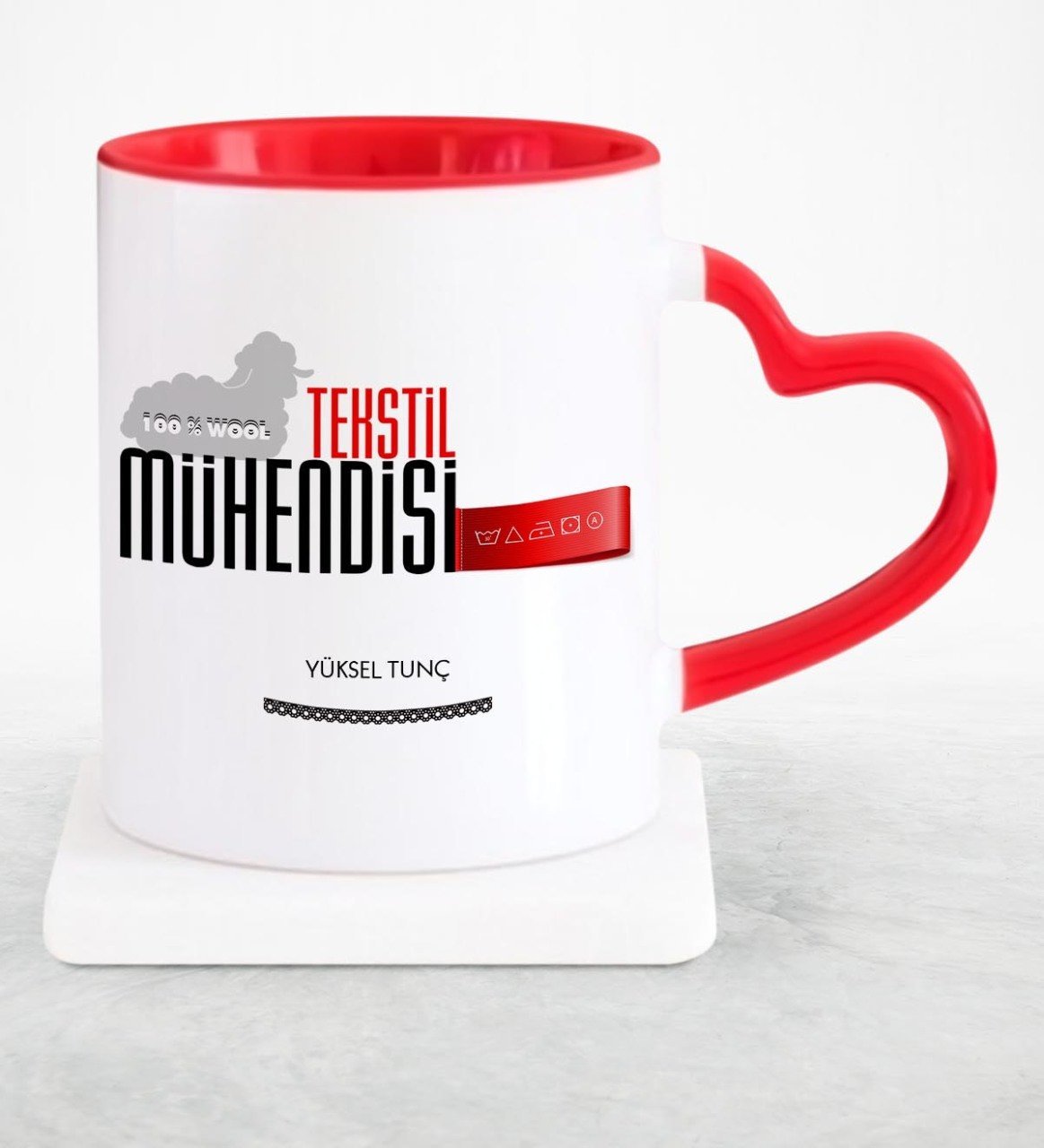 Kişiye Özel Mesleki Tekstil Mühendisi Kırmızı Kalpli Kupa Bardak - 3