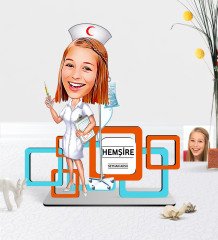 Kişiye Özel Hemşire Karikatürlü 3D Ahşap Masa İsimliği - 2