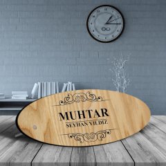 Kişiye Özel Mesleki Muhtar Ahşap Oval Masa İsimliği - 2