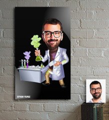 Kişiye Özel Bay Kimya Mühendisi Karikatür Ahşap Tablo - 1