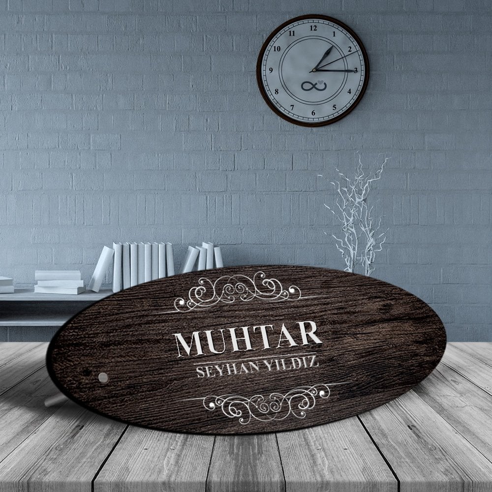 Kişiye Özel Mesleki Muhtar Ahşap Oval Masa İsimliği - 3