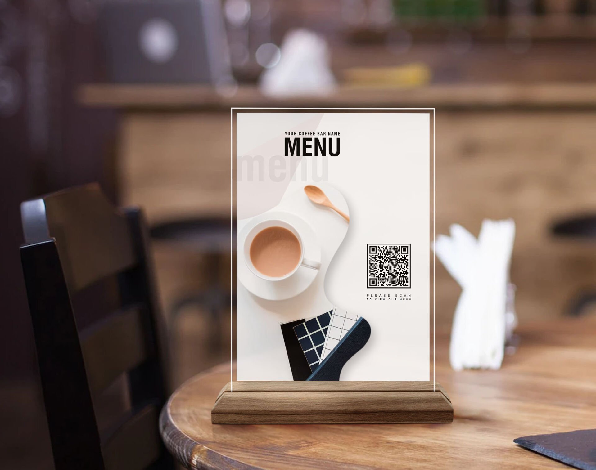 BK Gift Restoran & Cafe & Barlara Özel Ahşap Standlı Pleksi QR Kod Menü, Cafe&Bar için QR kodlu Tabela, QR kodlu Masa Dekoru-14