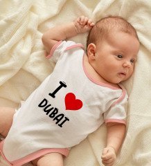 BK Kids I Love Dubai Tasarımlı Pembe Bebek Body Zıbın - Model 1