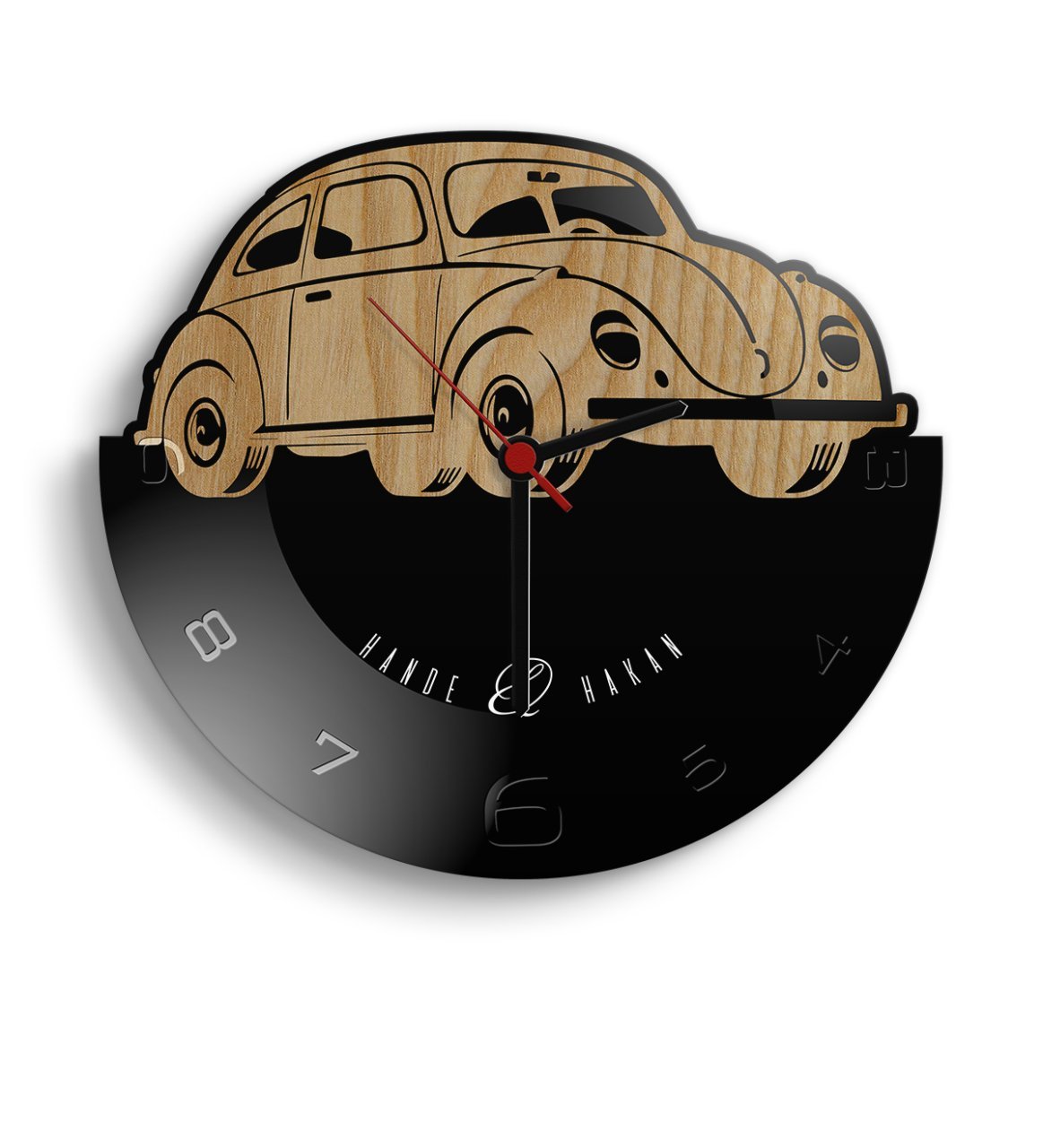 Kişiye Özel Retro Beetle Tasarımlı Ahşap Duvar Saati (Model 3-3)